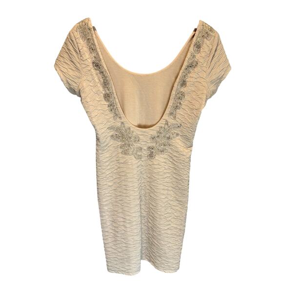 Free People Bringing Sexy Back Champagne Textured Beaded Mini Dress - size Small - Picture 5 of 8